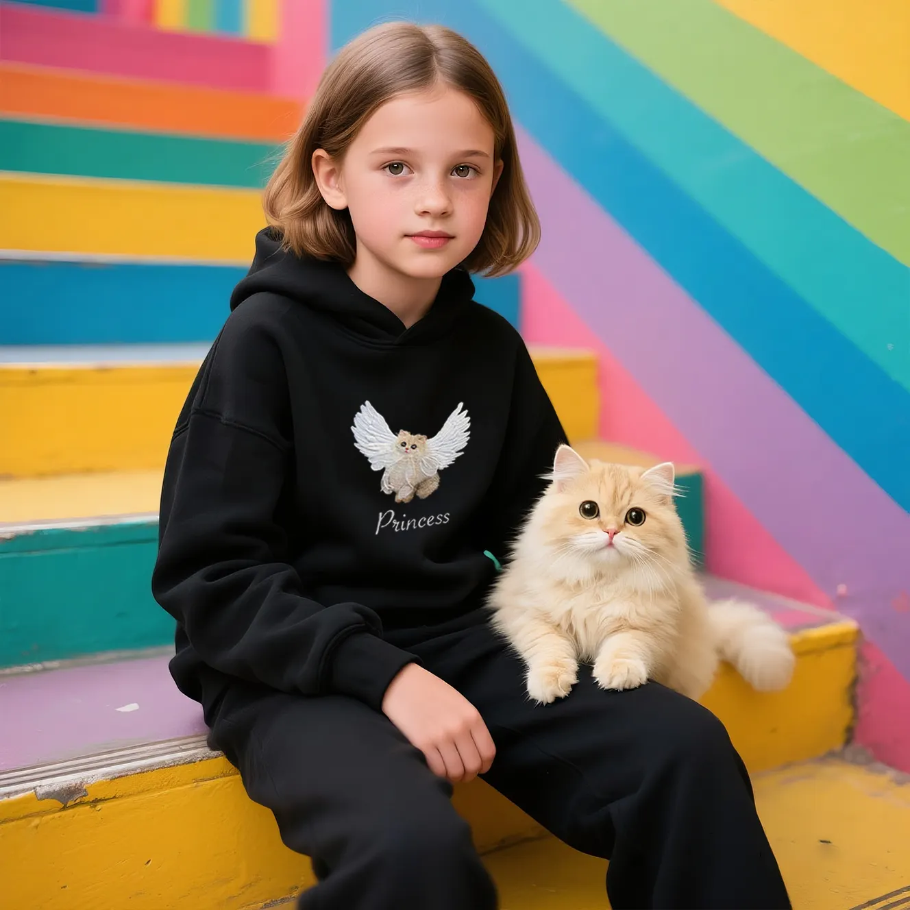 Custom Pet Embroidered Hoodie - Front Chest/Back (Kids) - hover view Custom Pet Embroidered Hoodie - Front Chest/Back (Kids) - hover view