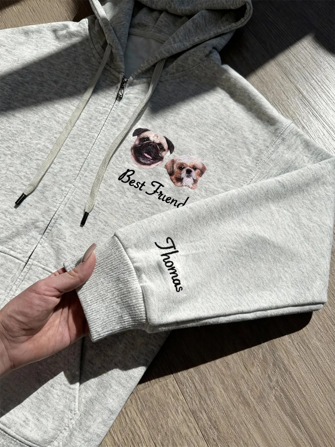 Custom Pet Embroidered Zip Hoodie - Left Chest Custom Pet Embroidered Zip Hoodie - Left Chest