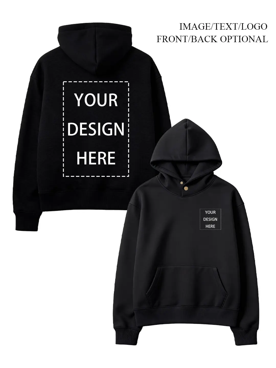 Unisex Two-Button Placket Hoodie - hover view Unisex Two-Button Placket Hoodie - hover view