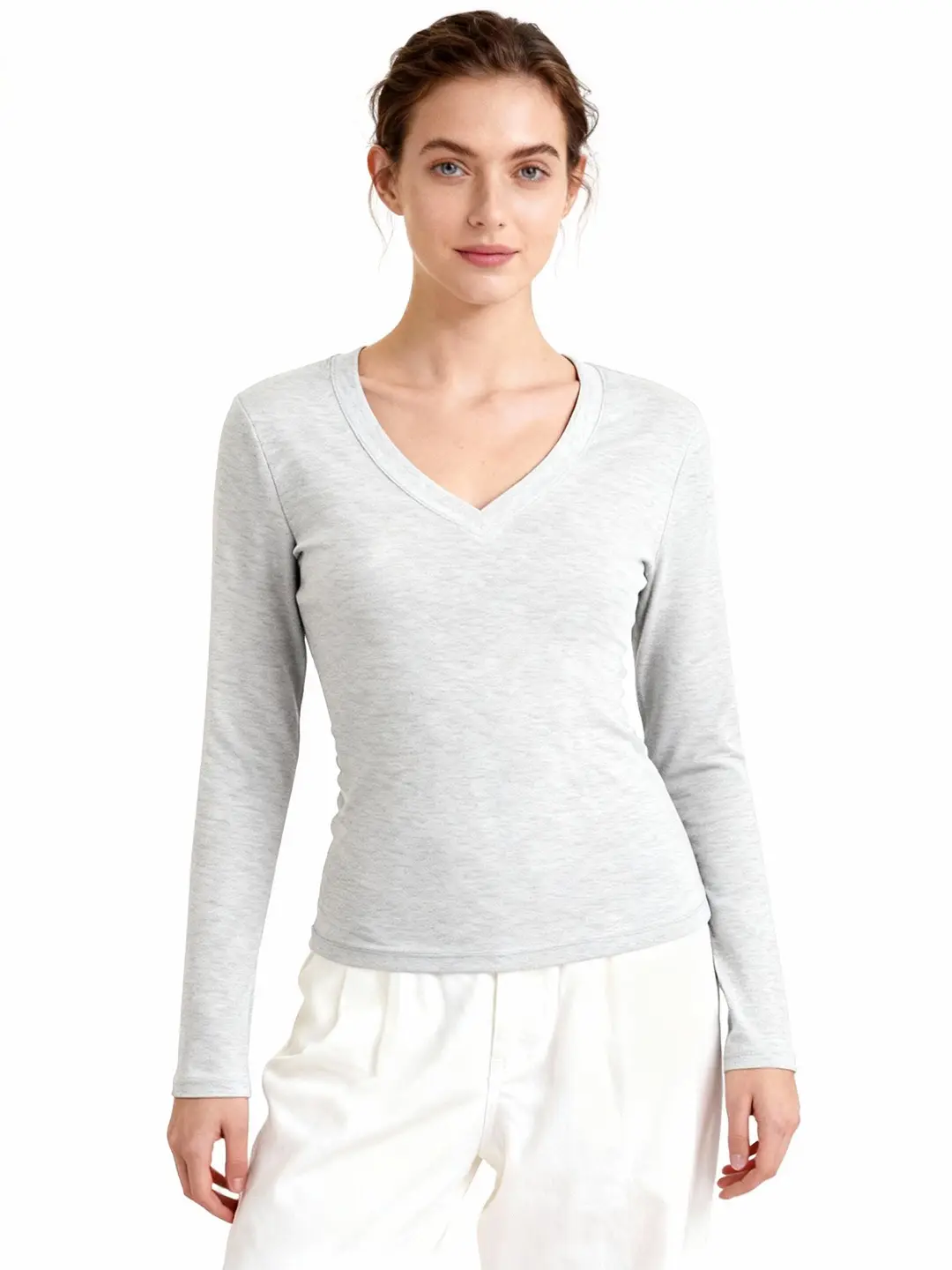 Women’s Long-Sleeve Fitted V-Neck T-Shirt – Slim Fit Women’s Long-Sleeve Fitted V-Neck T-Shirt – Slim Fit