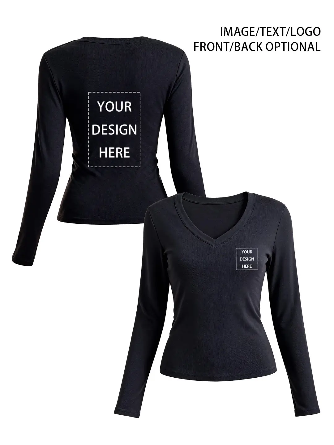 Women’s Long-Sleeve Fitted V-Neck T-Shirt – Slim Fit - hover view Women’s Long-Sleeve Fitted V-Neck T-Shirt – Slim Fit - hover view