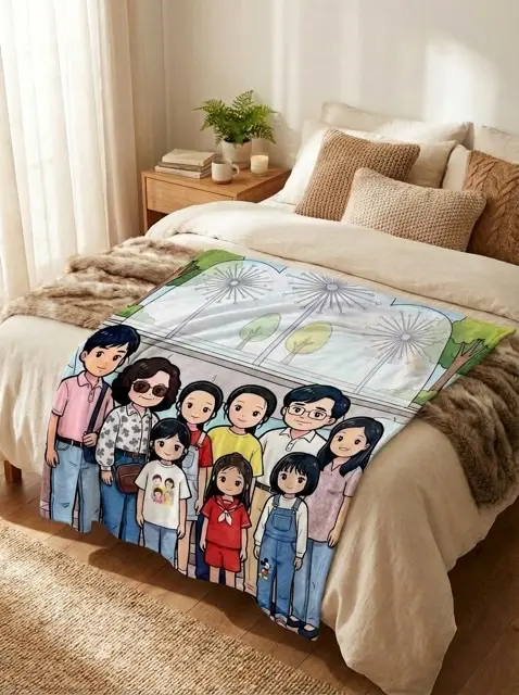 Custom Hand-Drawn Cartoon Blanket - hover view Custom Hand-Drawn Cartoon Blanket - hover view