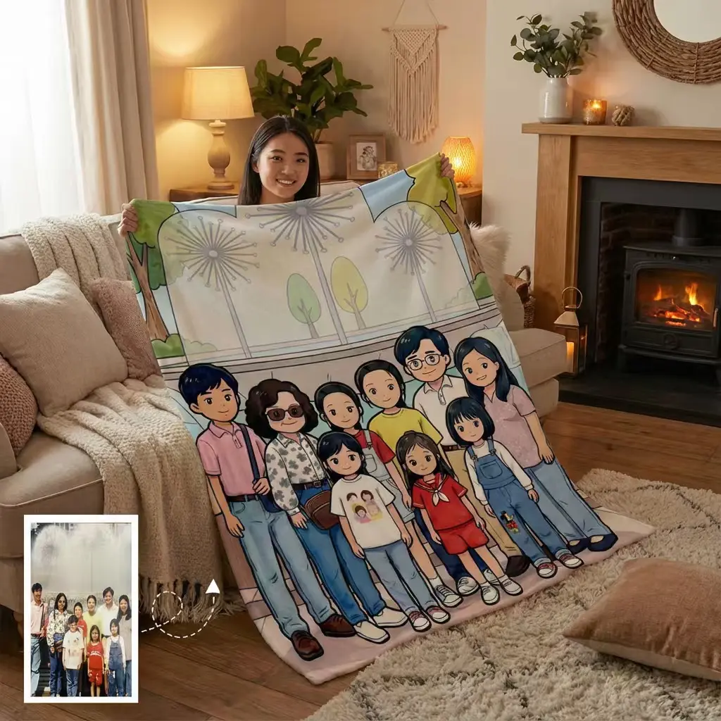Custom Hand-Drawn Cartoon Blanket Custom Hand-Drawn Cartoon Blanket