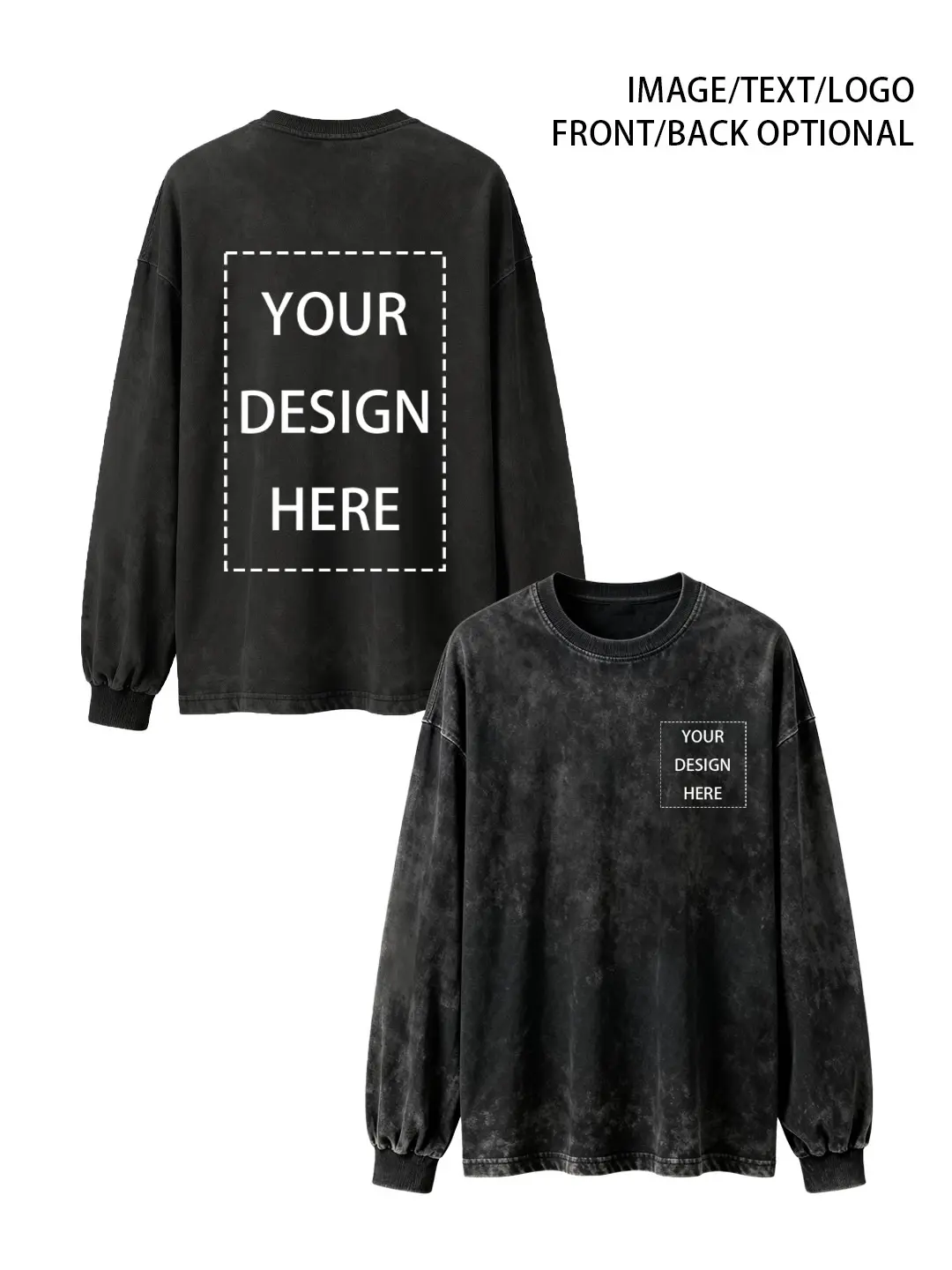 Unisex Oversized Vintage-Wash Long-Sleeve T-Shirt - hover view Unisex Oversized Vintage-Wash Long-Sleeve T-Shirt - hover view