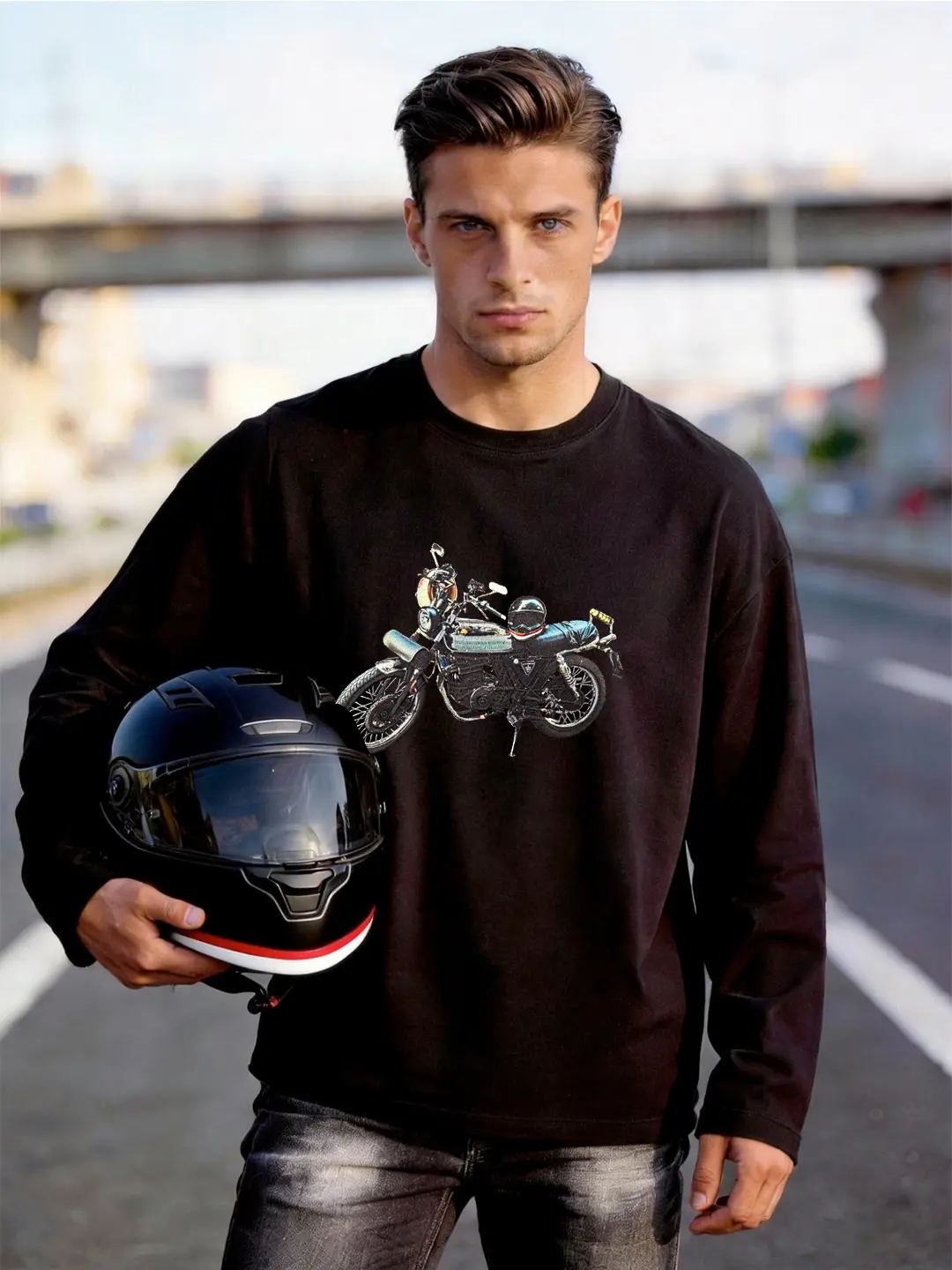 Long Sleeve Car Embroidered Tee - Front Chest/Back Long Sleeve Car Embroidered Tee - Front Chest/Back