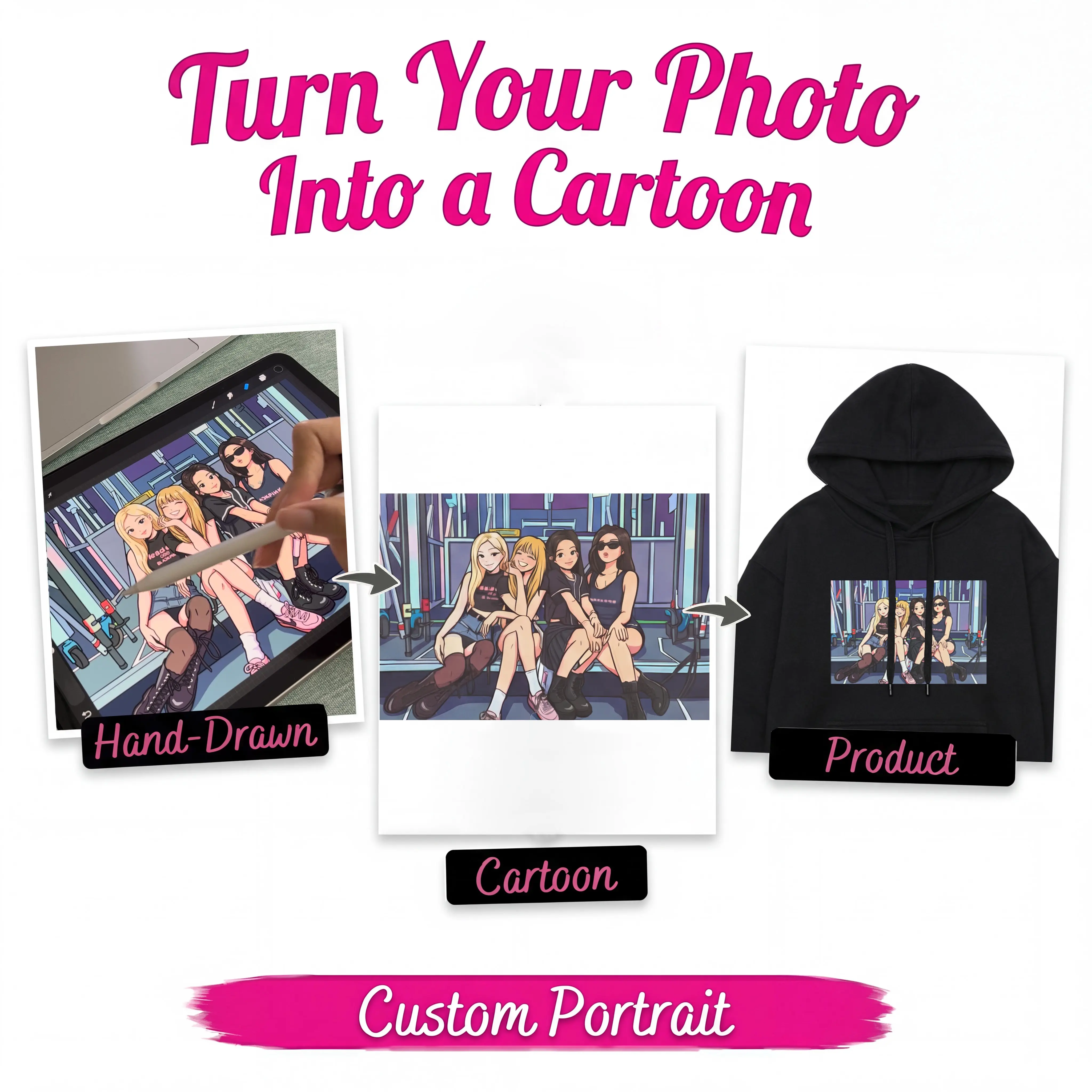 Personalized Cartoon Portrait Clothing – Custom Couple & Friends T-Shirt, Sweatshirt, Hoodie Personalized Cartoon Portrait Clothing – Custom Couple & Friends T-Shirt, Sweatshirt, Hoodie